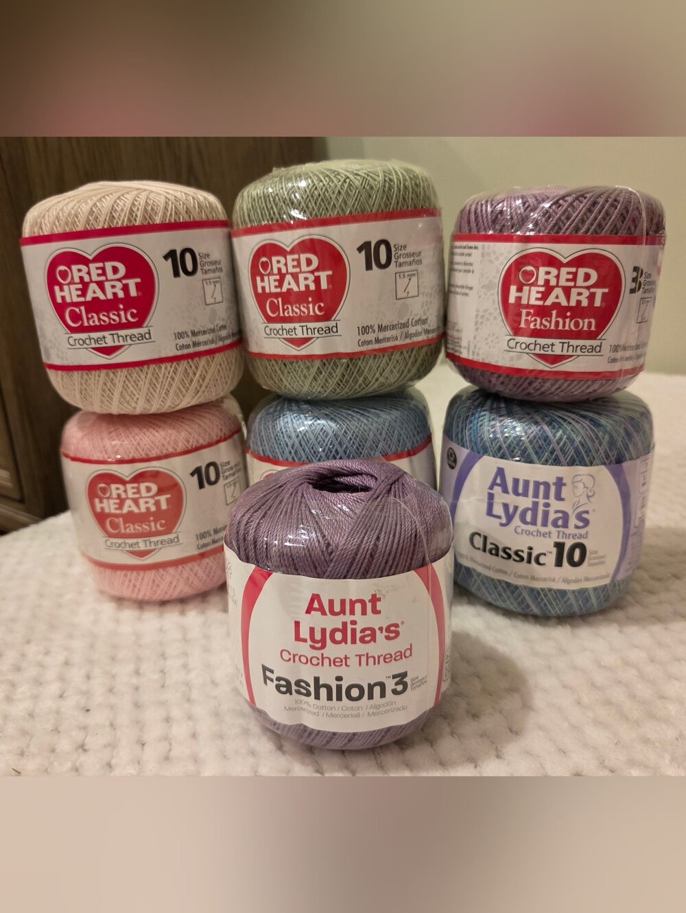 AUNT LYDIA / RED HEART CROCHET THREAD LOT OF 7 PACKAGES